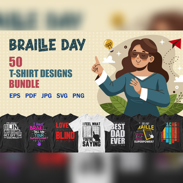 Braille Day 50 Editable T shirt Designs Bundle Part 1